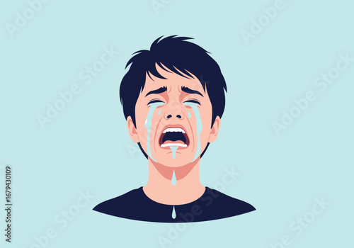 A man crying intensely with tears streaming down his face