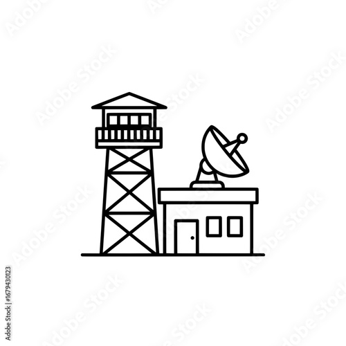 Oil rig with satellite dish on black background