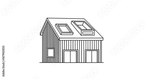 Modern house with solar panels and skylights with transparent background