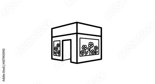 Small shop with flowers with transparent background