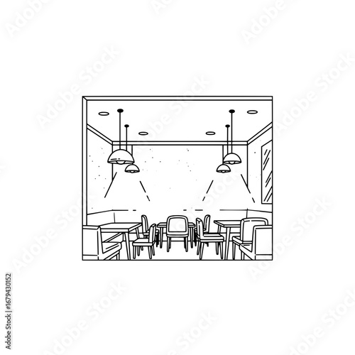 Modern dining room with pendant lighting and chairs with transparent background