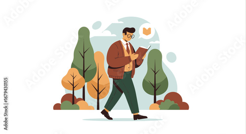Man Reading Outdoors and Enjoying a Book Amidst the Parks Autumn Scene