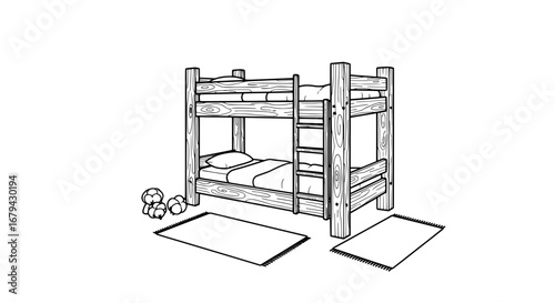 Wooden bunk bed with transparent background