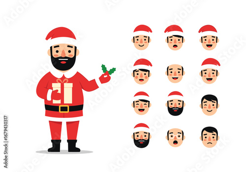 Pixel art santa claus character with different facial expressions for christmas celebration greeting cards