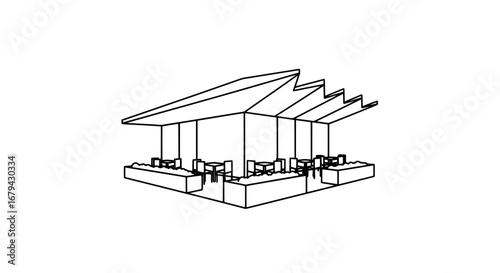 Outdoor patio with cantilever canopy and seating with transparent background