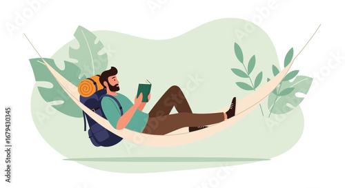 Man Relaxing On A Hammock Reading A Book In Nature Peaceful Moment Of Solitude