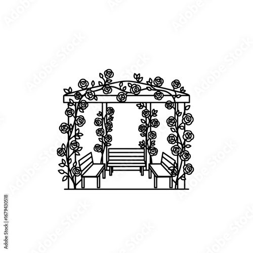 Rose-covered garden arch with transparent background