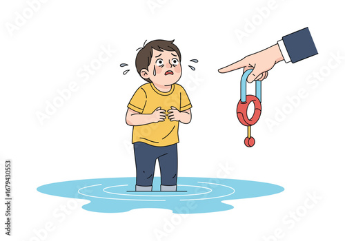 Sad child facing pressure and judgment from adult hand holding a weighing scale