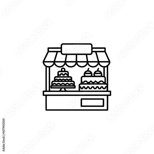Bakery stand with cakes and pastries with transparent background