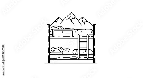 Bunk bed with mountain view and transparent background
