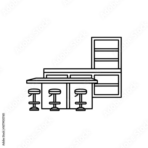 Modern kitchen with countertop and storage unit with transparent background