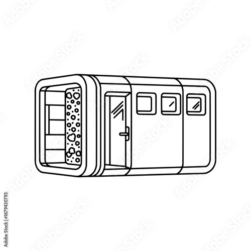 Line drawing of train carriage with transparent background