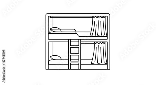 Bunk bed with curtains and ladder with transparent background