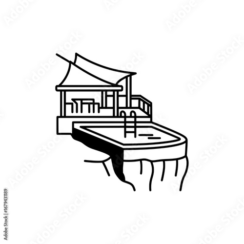 Modern house with swimming pool on a cliff with transparent background