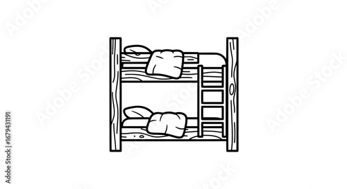 Bunk bed with pillows and ladder with transparent background