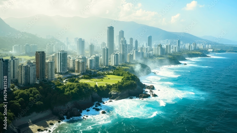 Naklejka premium Blue Water City Natural Scene Map