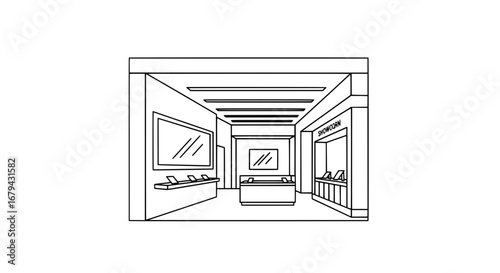 Indoor shopping mall corridor with transparent background