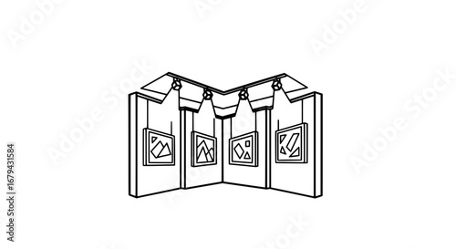 Exhibition photo display setup with transparent background