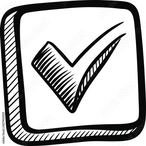Schilderij op canvas Hand Drawn Black Check Vector Icon.