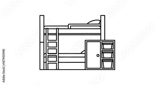 Bunk bed with steps and storage drawers with transparent background