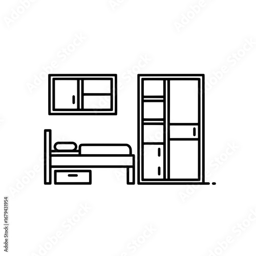 Bedroom with furniture and window with transparent background