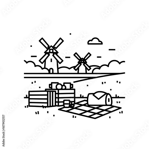 Windmill farm with transparent background