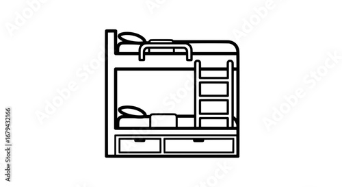 Bunk bed with ladder and drawers with transparent background