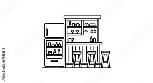 Bar with counter and stools with transparent background