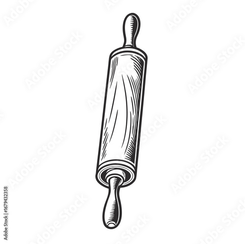 Realistic wooden rolling pin silhouette for baking and cooking