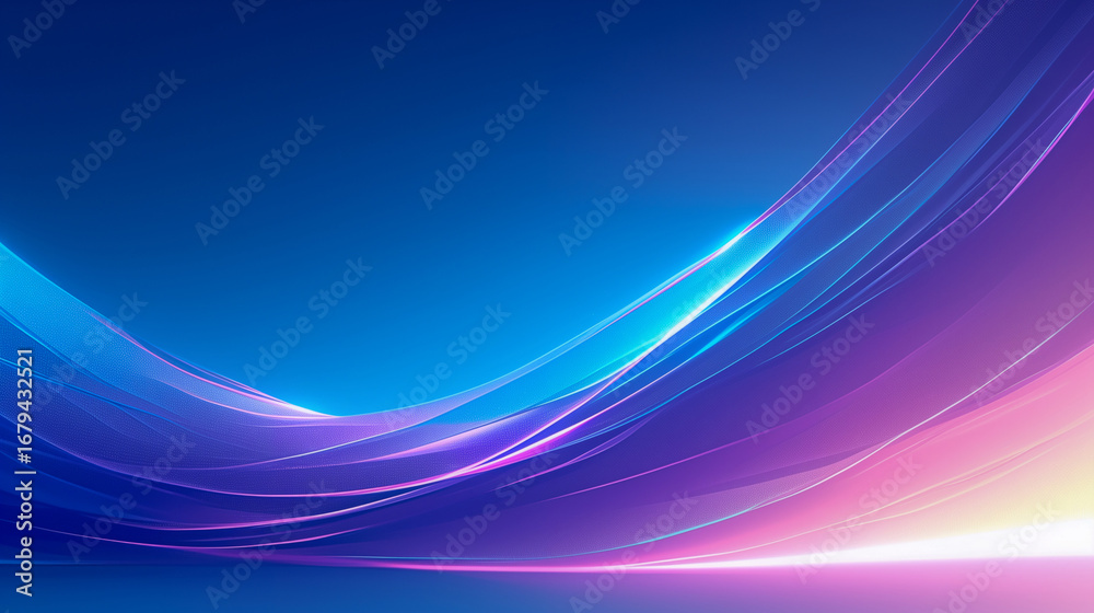 Fototapeta premium Abstract digital background with flowing blue and purple gradient waves blending into soft pink light, symbolizing technology, innovation, futuristic energy, and modern elegance.