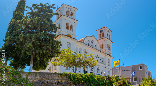 Church of the Ascension (Analipsi) with Twin Bell Towers in Kandanos, Crete, Greece