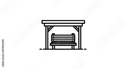 Park bench under shelter with transparent background