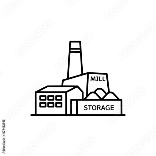 Factory with storage and machinery with transparent background