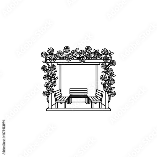 Floral arch with chairs and table with transparent background