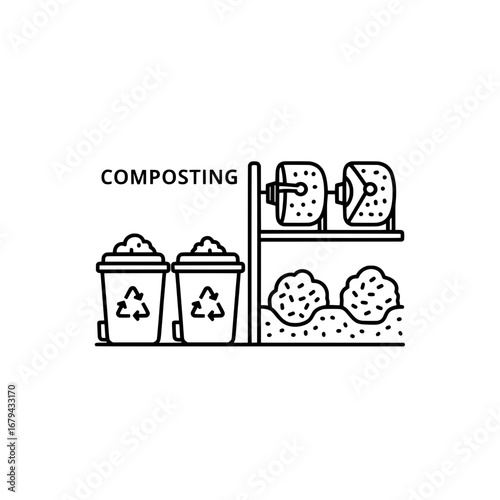 Composting bins and organic waste with transparent background