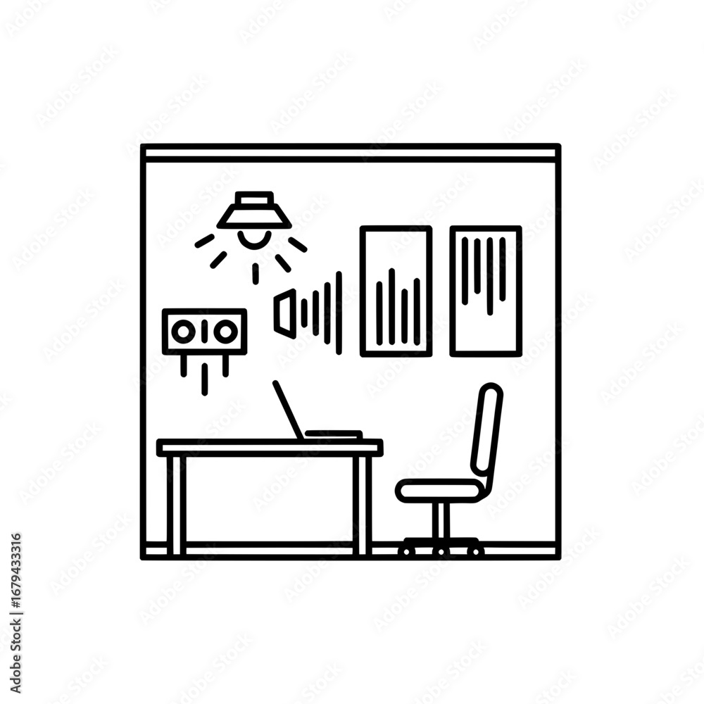 Fototapeta premium Office workspace desk with monitor and chair with transparent background
