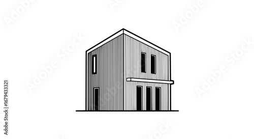 Modern two-story house with transparent background