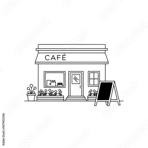 Cafe storefront with transparent background