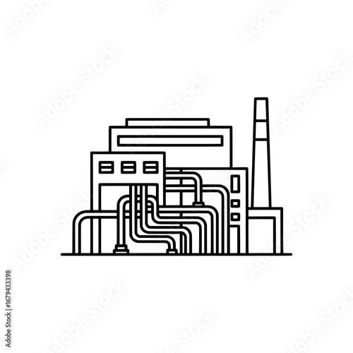 Industrial factory with pipelines and smokestack