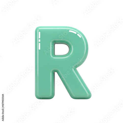 3D rendered letter R in a vibrant turquoise color, perfect for design projects and typography