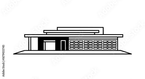 Modern house with flat roof and garage with transparent background