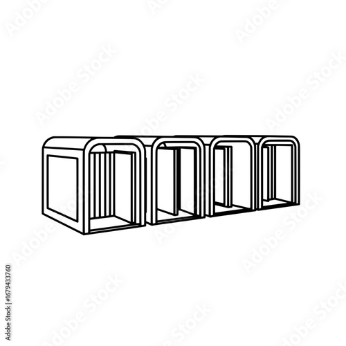 Open metal dog kennel with transparent background