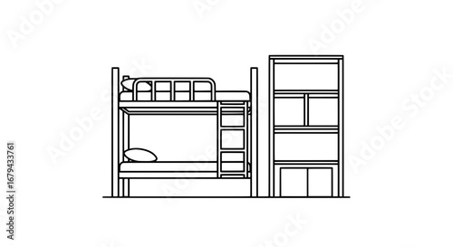 Bunk bed with bookshelf and transparent background