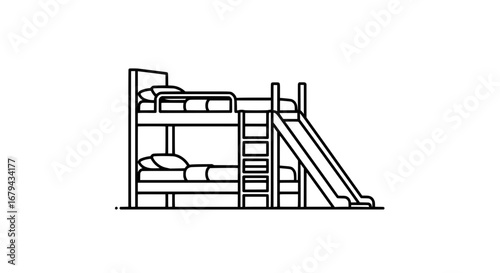Bunk bed with slide and ladder with transparent background