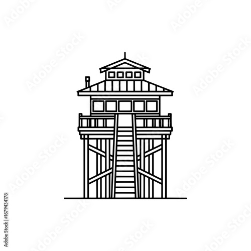 Traditional wooden watchtower with transparent background