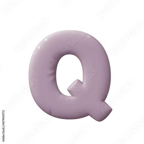 A soft, gently inflated 3D rendered letter Q in a beautiful pastel purple hue, isolated on white, ideal for educational materials, playful designs, or modern typography projects