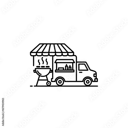 Food truck with portable grill and stand smoker with transparent background