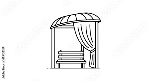 Park gazebo with curtains and bench with transparent background