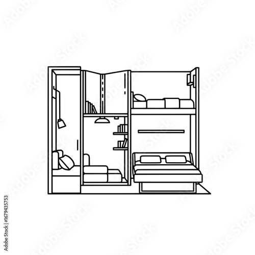 Minimalist bunk bed with transparent background
