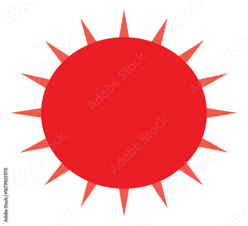 Stylized red sun shining on a clean white background